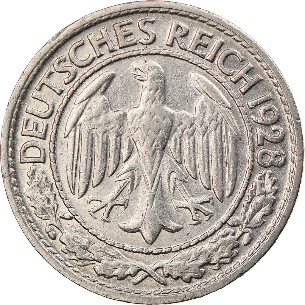 Munten, Duitsland, Weimarrepubliek, 50 Reichspfennig, 1928, Munich, ZF, Nickel