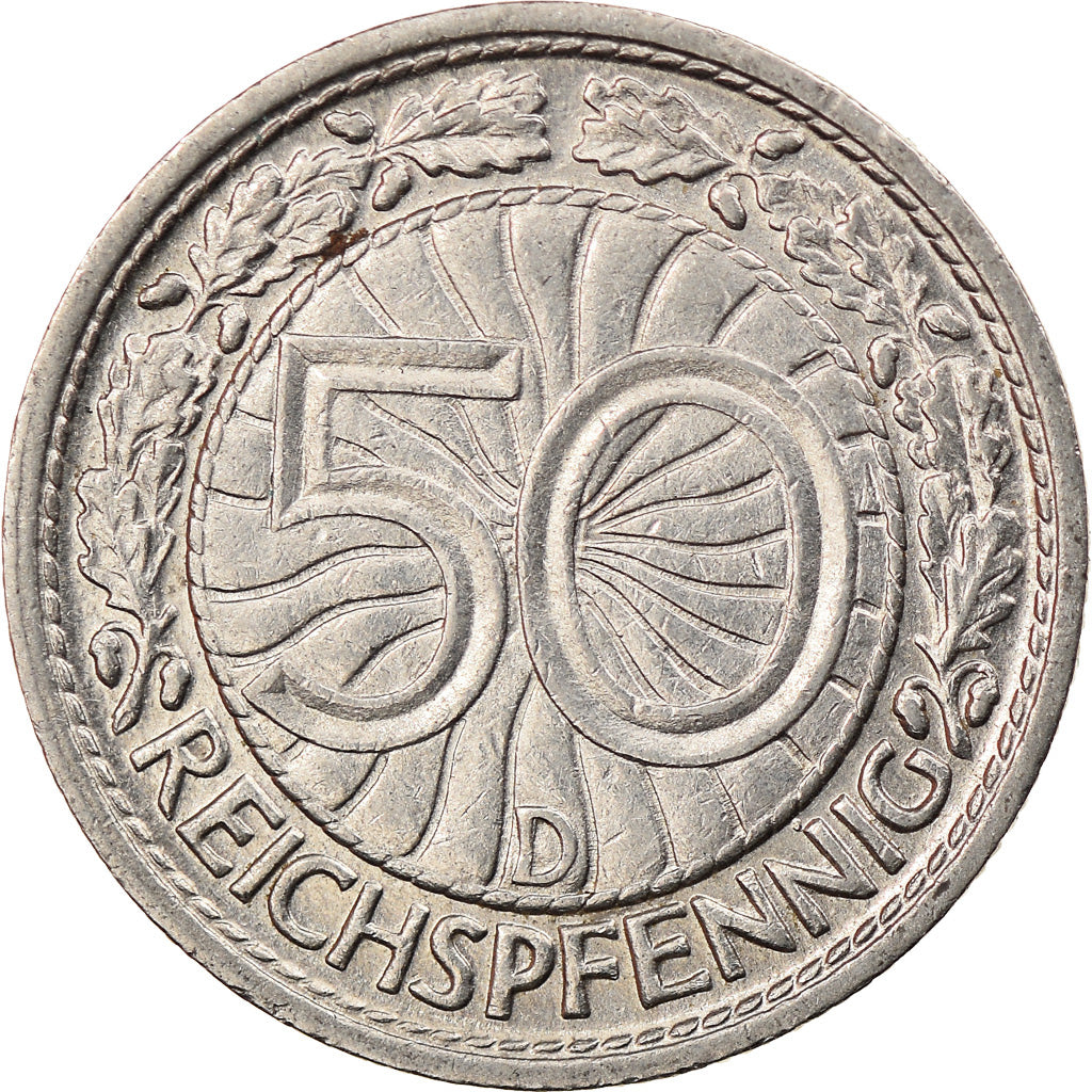 Munten, Duitsland, Weimarrepubliek, 50 Reichspfennig, 1928, Munich, ZF, Nickel
