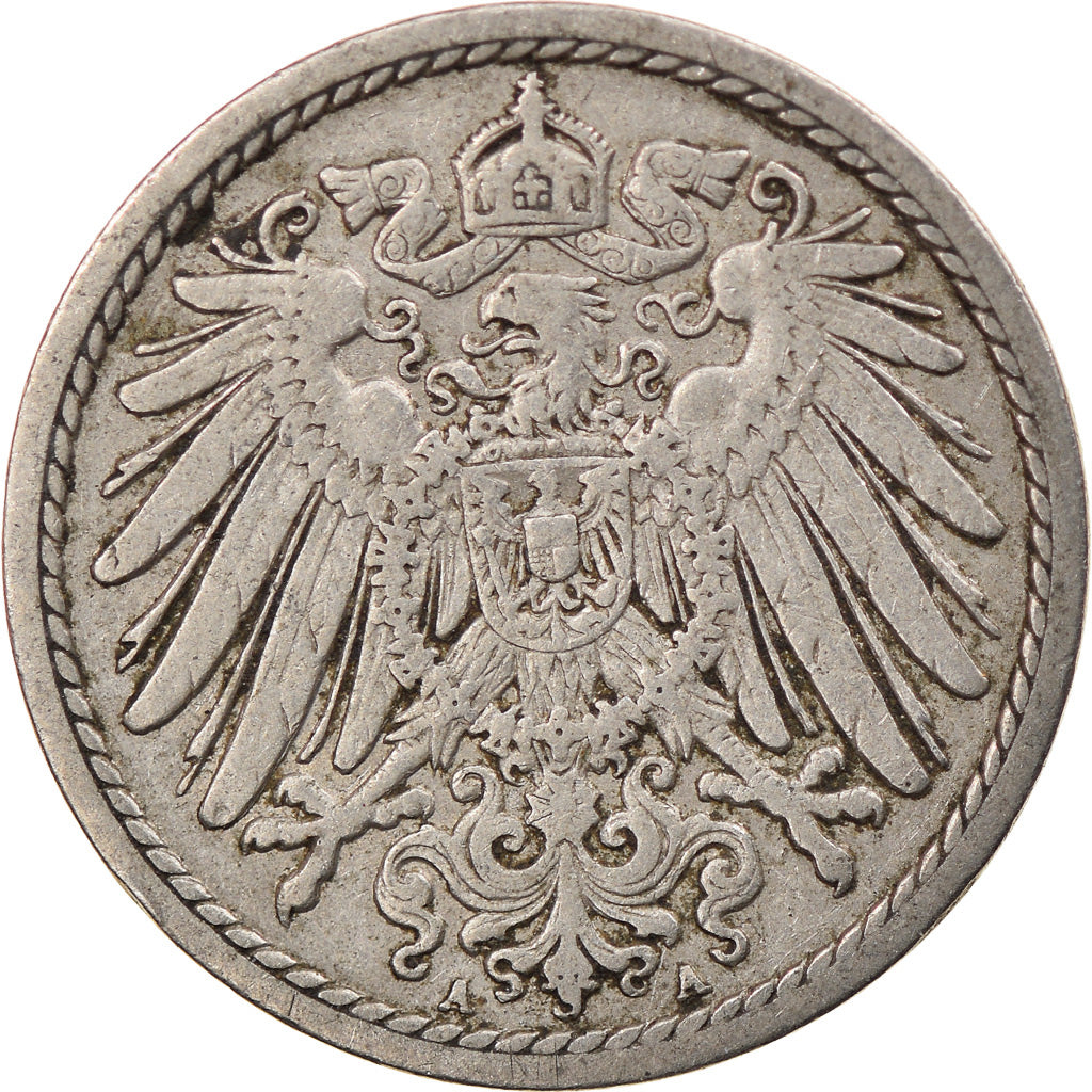 Moneta, GERMANIA - IMPERO, Wilhelm II, 5 Pfennig, 1904, Berlin, BB, Rame-nichel