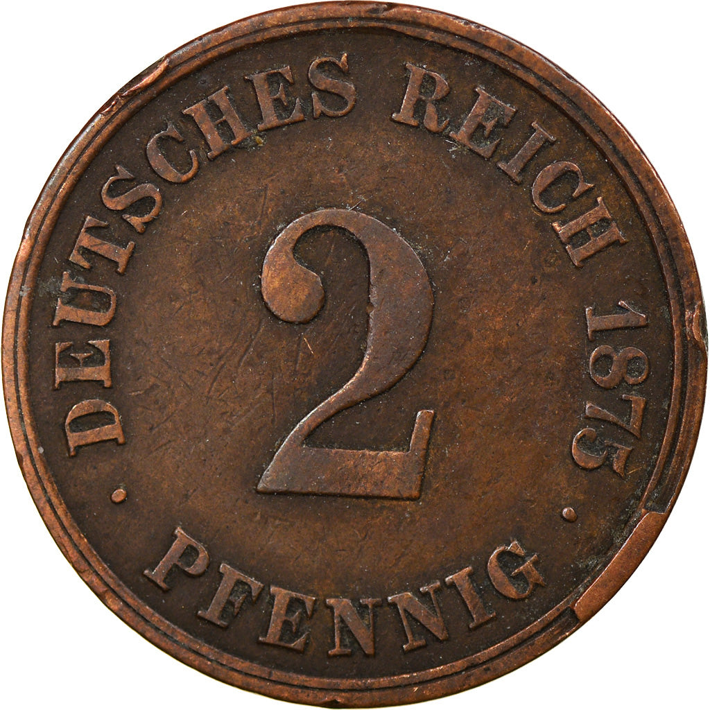 Coin, GERMANY - EMPIRE, Wilhelm I, 2 Pfennig, 1875, Darmstadt, EF(40-45)