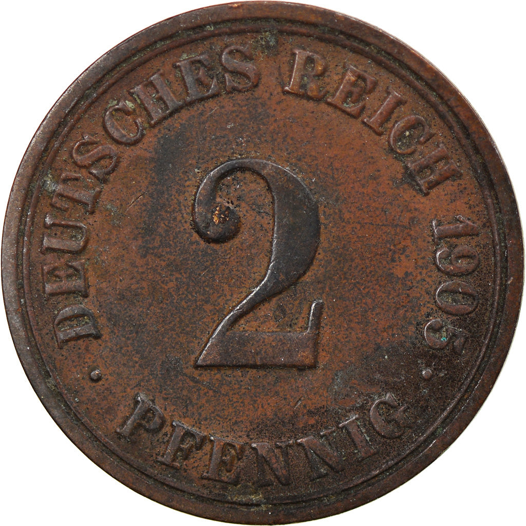 Coin, GERMANY - EMPIRE, Wilhelm II, 2 Pfennig, 1905, Berlin, EF(40-45), Copper
