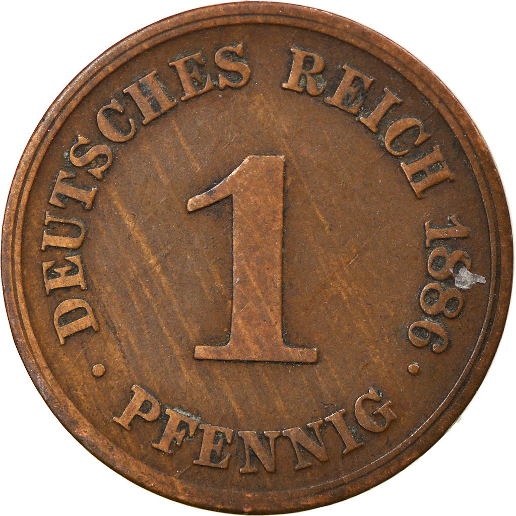 Coin, GERMANY - EMPIRE, Wilhelm I, Pfennig, 1886, Stuttgart, EF(40-45), Copper
