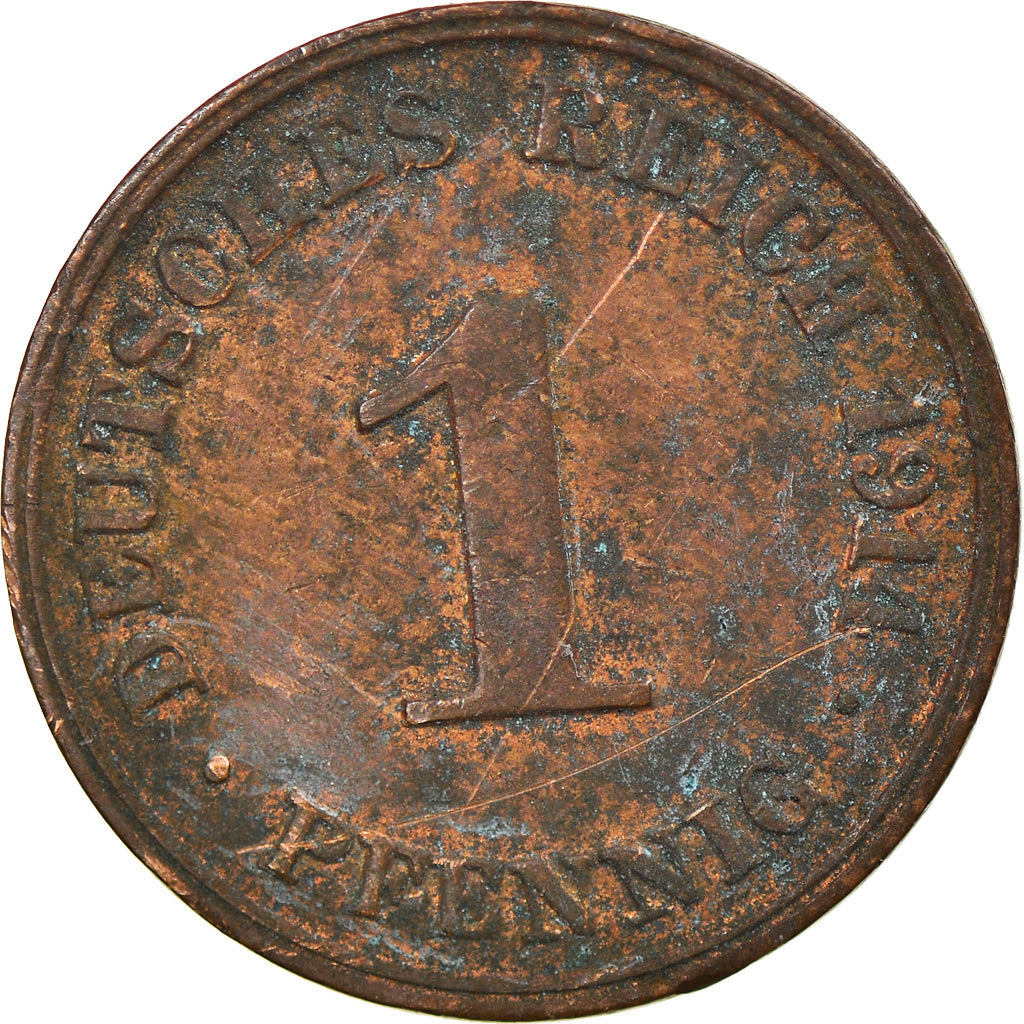Munten, DUITSLAND - KEIZERRIJK, Wilhelm II, Pfennig, 1914, Hambourg, FR+, Koper