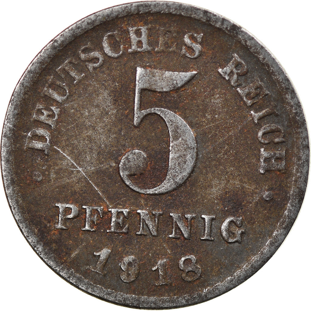 Coin, GERMANY - EMPIRE, 5 Pfennig, 1918, Stuttgart, VF(30-35), Iron, KM:19