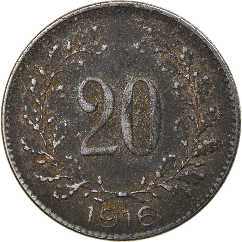 Moneta, Ungheria, 20 Fillér, 1916, Budapest, BB, Ferro, KM:498