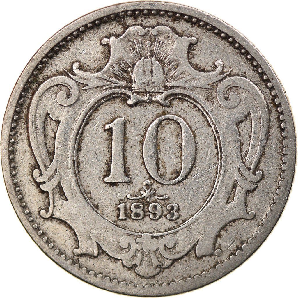 Coin, Hungary, Franz Joseph I, 10 Filler, 1893, Kormoczbanya, EF(40-45), Nickel