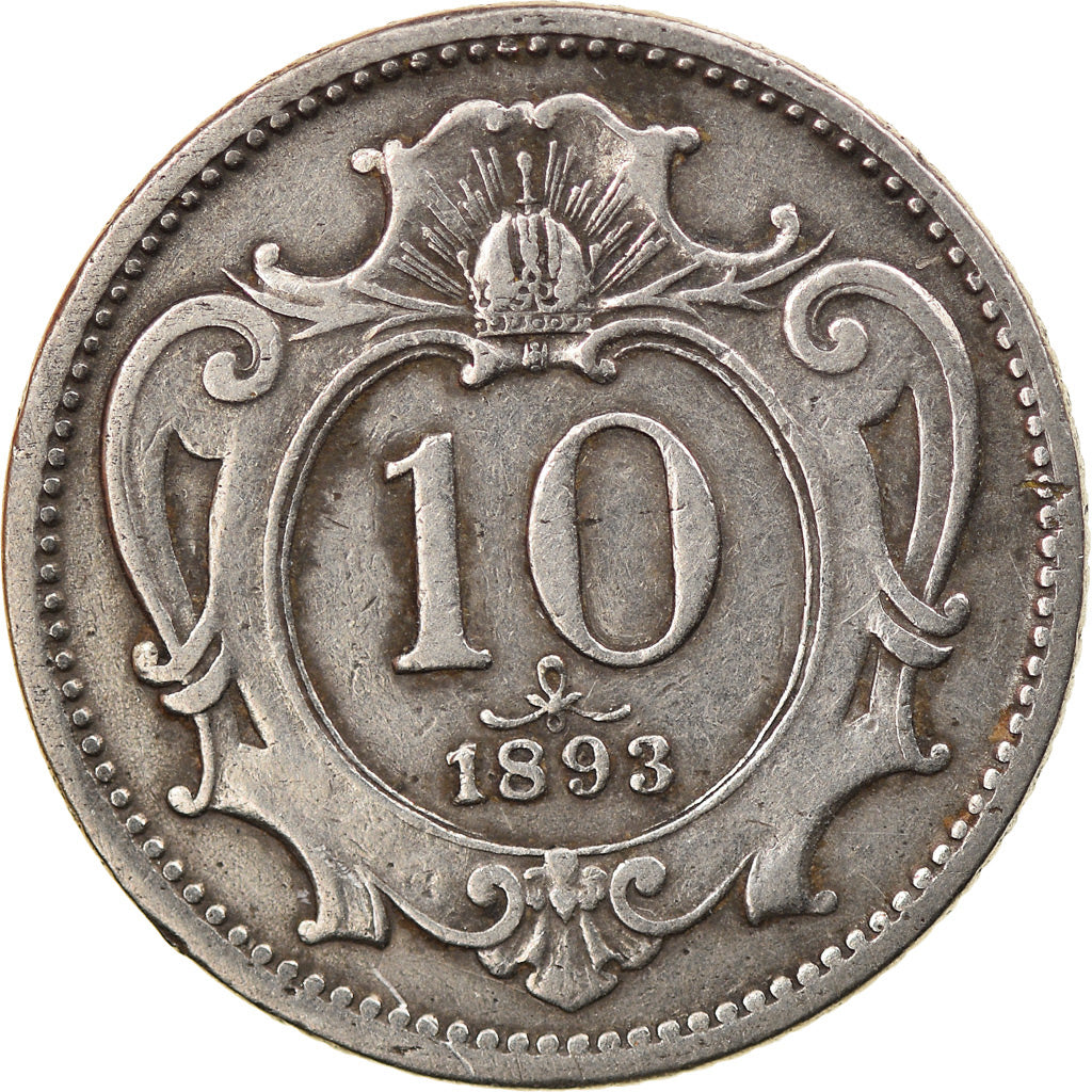 Coin, Hungary, Franz Joseph I, 10 Filler, 1893, Kormoczbanya, EF(40-45), Nickel