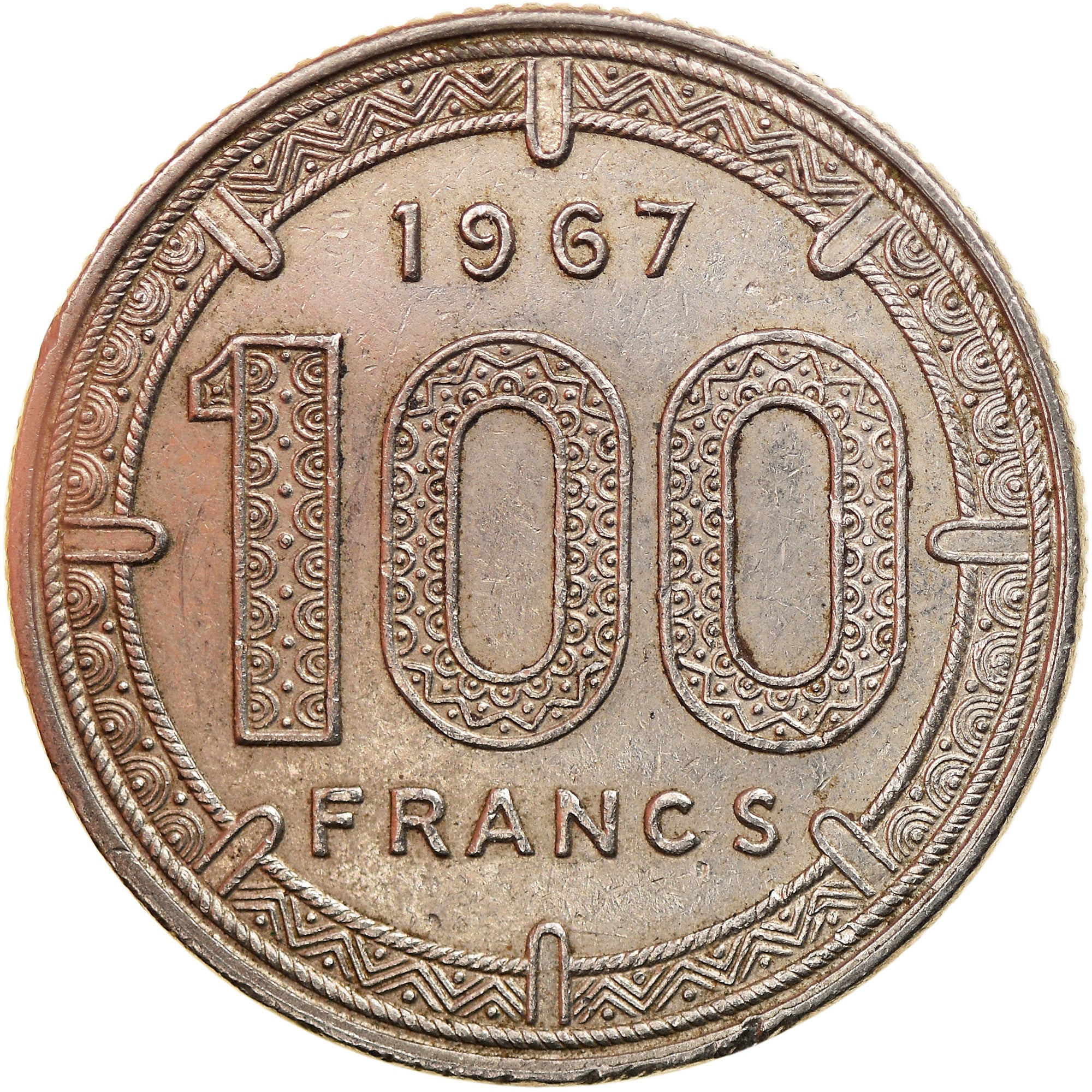 Coin, EQUATORIAL AFRICAN STATES, 100 Francs, 1967, Paris, EF(40-45), Nickel