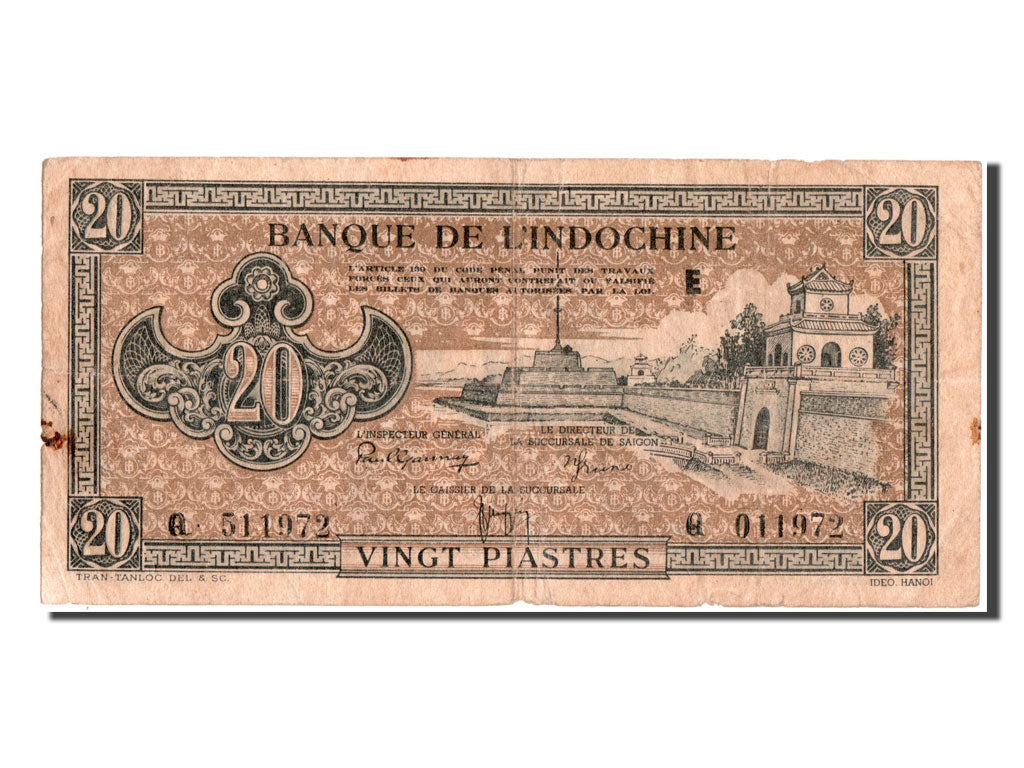 Indocina, 20 Piastres, BB
