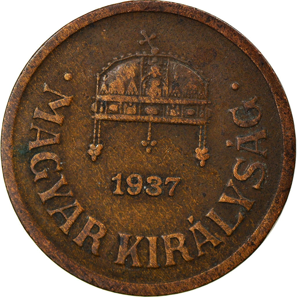 Coin, Hungary, 2 Filler, 1937, Budapest, EF(40-45), Bronze, KM:506