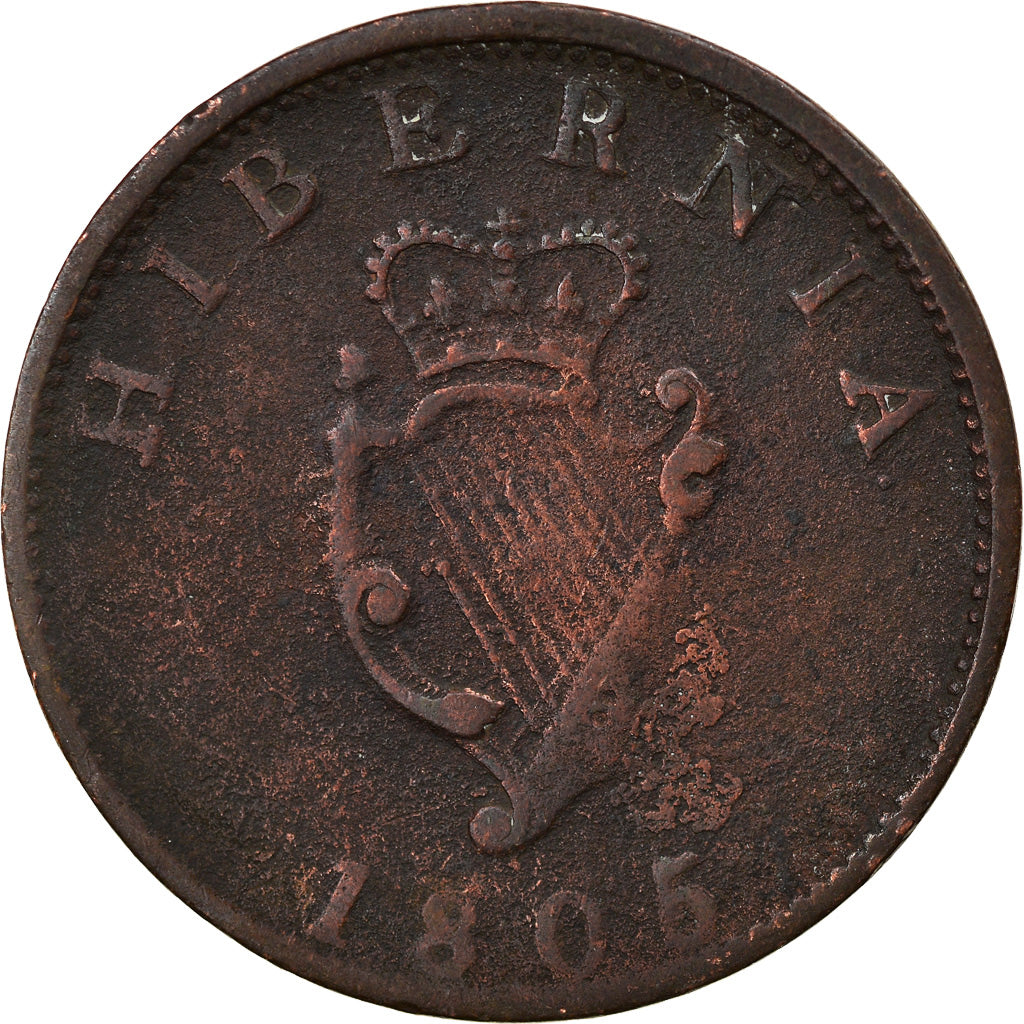 Moneta, Irlanda, 1/2 Penny, 1805, B+, Rame, KM:147.1