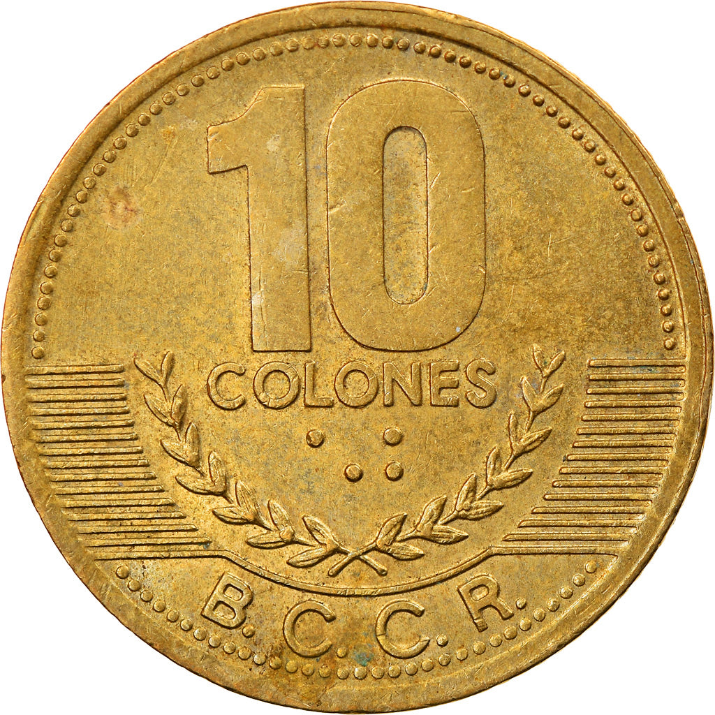 Coin, Costa Rica, 10 Colones, 2002, EF(40-45), Brass, KM:228.2
