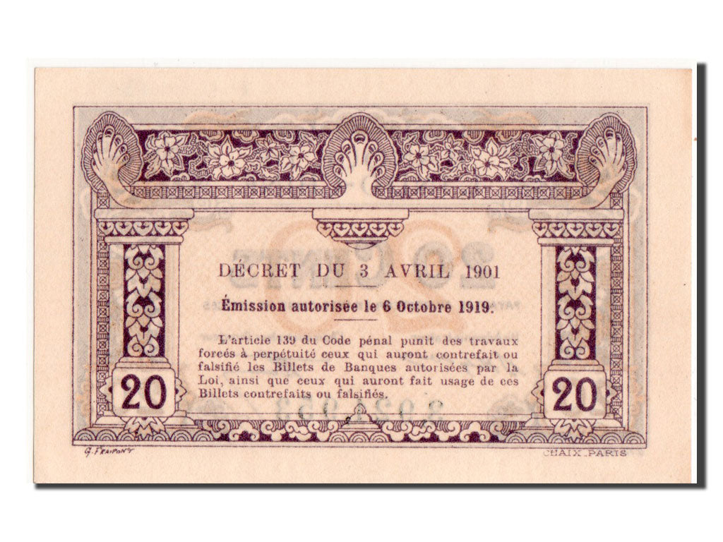 Indochina, 20 Cents, 1919, UNC(64)