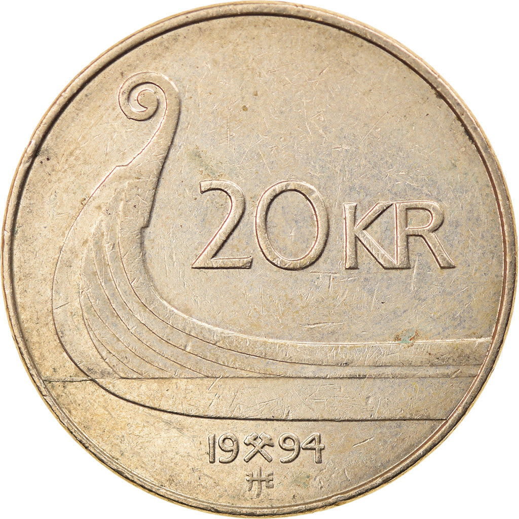 Moneta, Norvegia, Harald V, 20 Kroner, 1994, BB, Nichel-ottone, KM:453