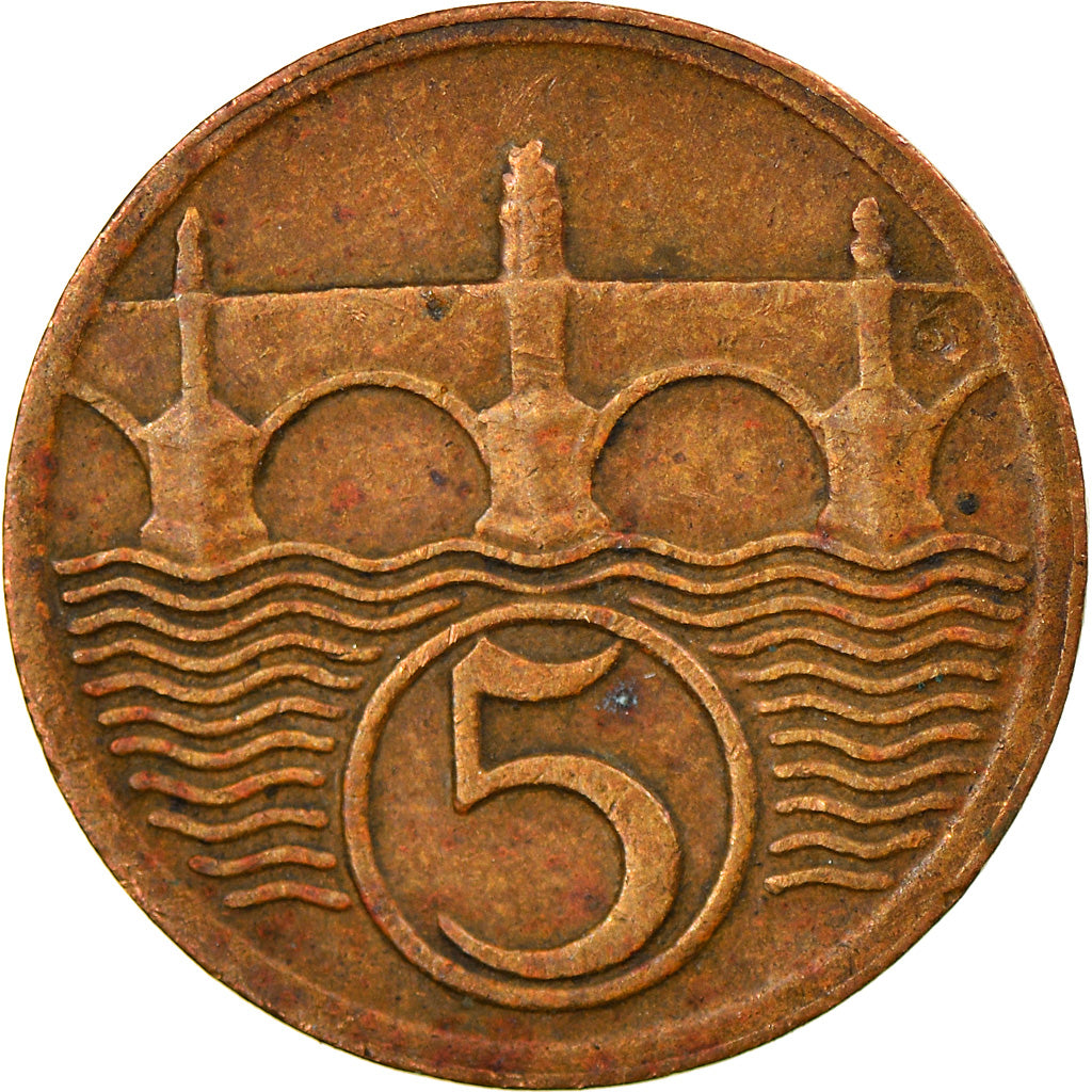 Coin, Czechoslovakia, 5 Haleru, 1923, EF(40-45), Bronze, KM:6