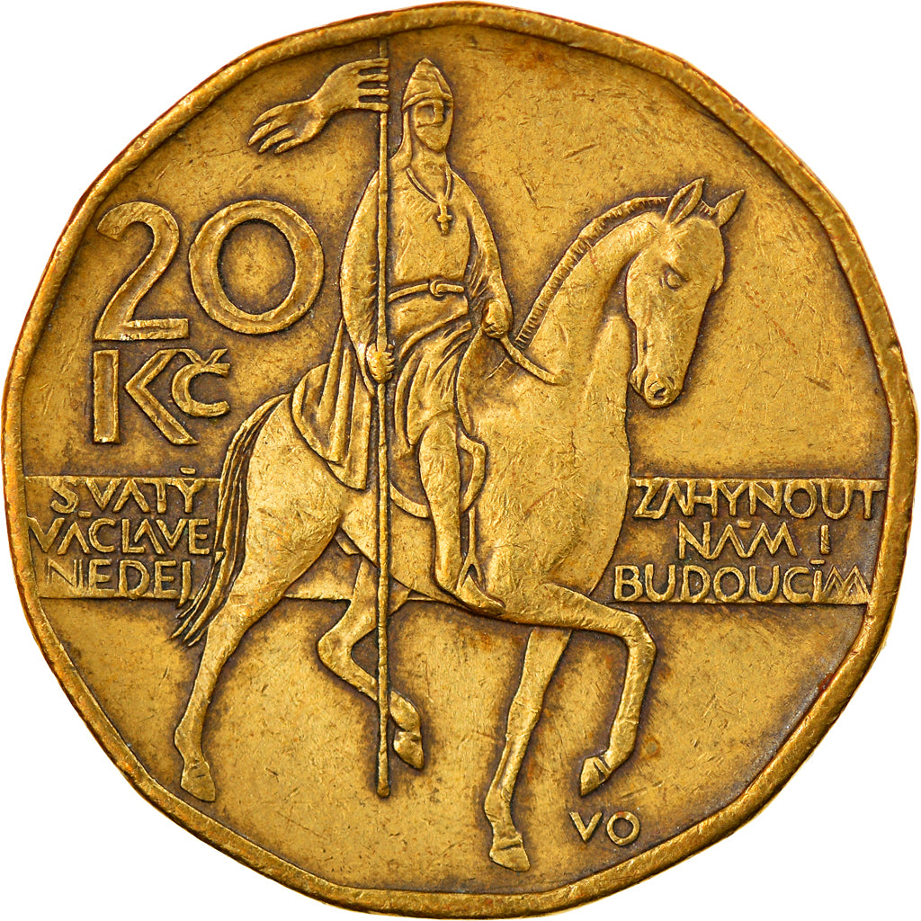 Coin, Czech Republic, 20 Korun, 1998, EF(40-45), Brass plated steel, KM:5