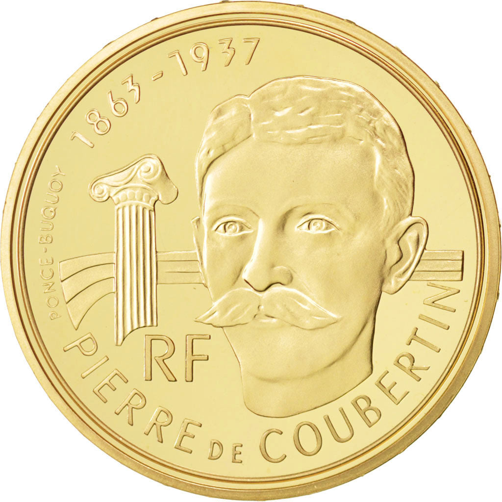 Vème République, 500 Francs Or Pierre de Coubertin, 1991, KM 1000