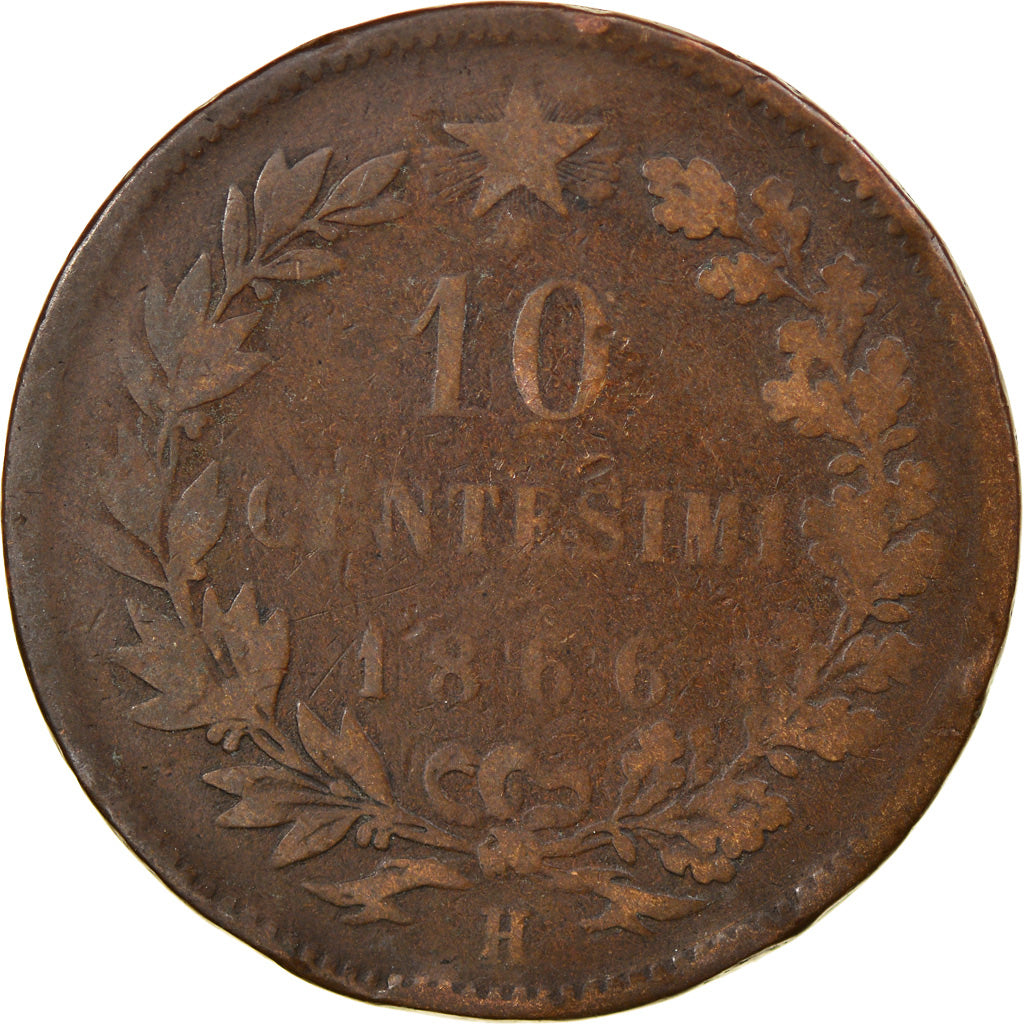 Coin, Italy, Vittorio Emanuele II, 10 Centesimi, 1866, Birmingham, F(12-15)