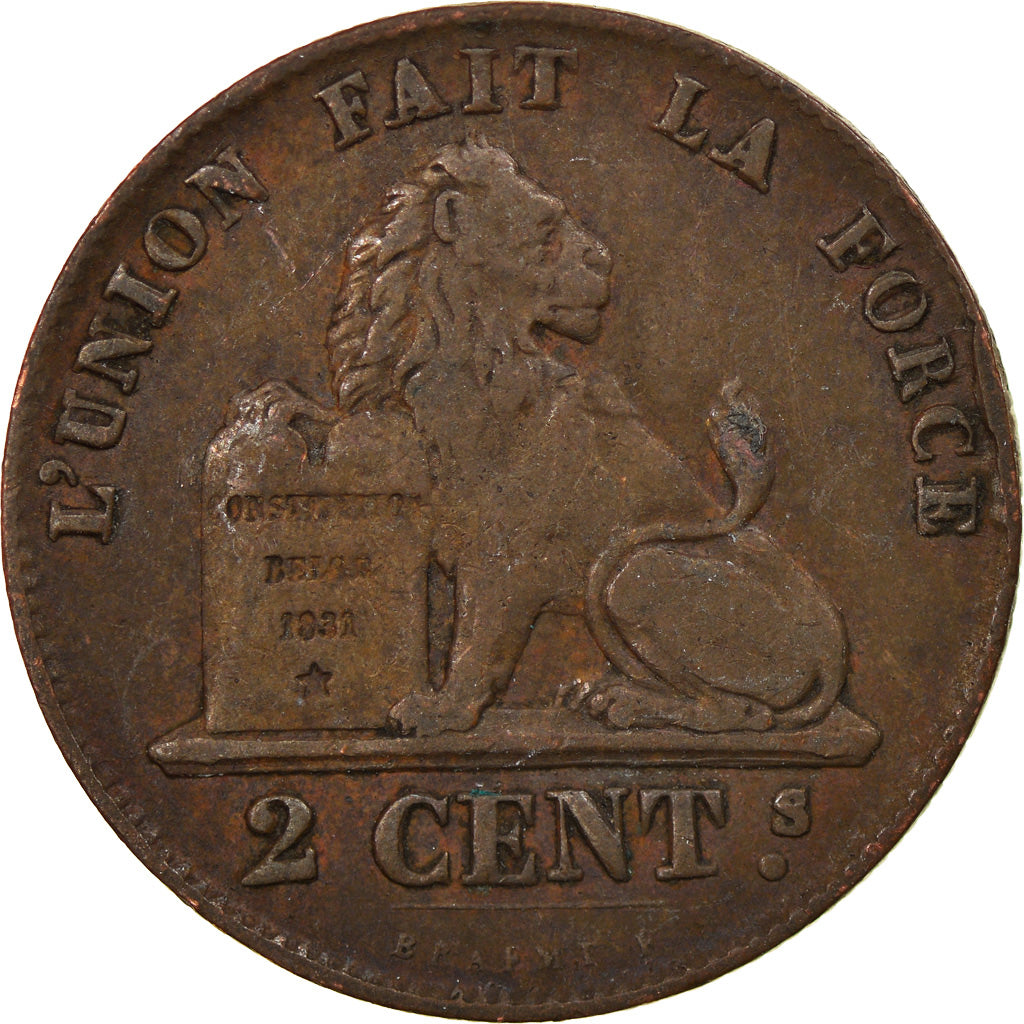 Coin, Belgium, Leopold I, 2 Centimes, 1857, EF(40-45), Copper, KM:4.2