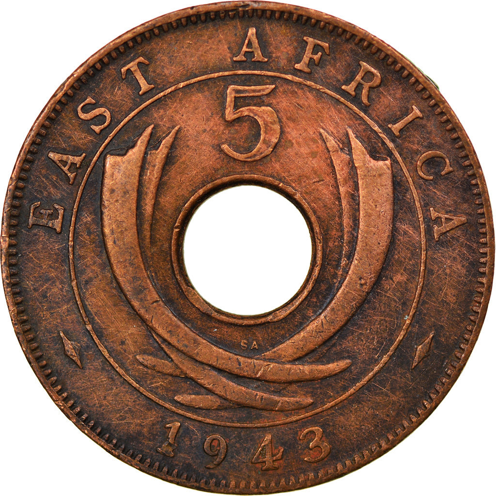 Munten, OOST AFRIKA, George VI, 5 Cents, 1943, ZF, Bronze, KM:25.2