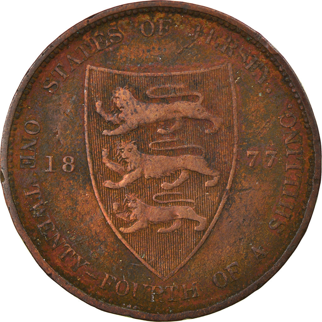 Coin, Jersey, Victoria, 1/24 Shilling, 1877, EF(40-45), Bronze, KM:7