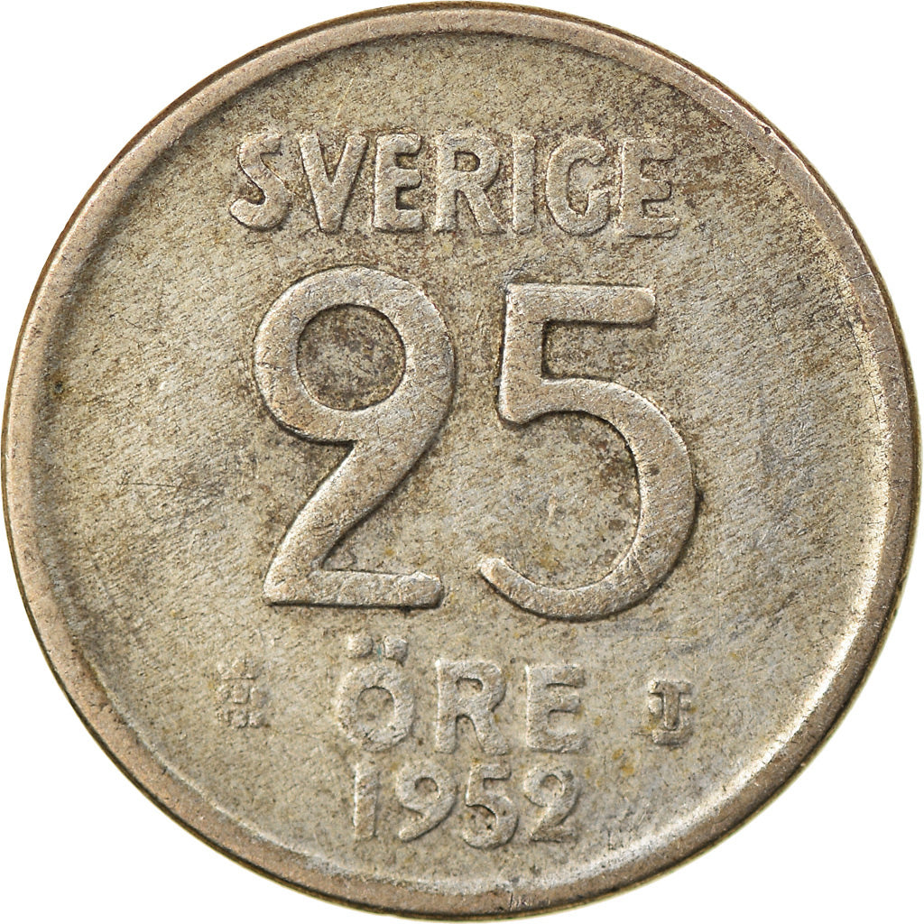 Coin, Sweden, Gustaf VI, 25 Öre, 1952, EF(40-45), Silver, KM:824
