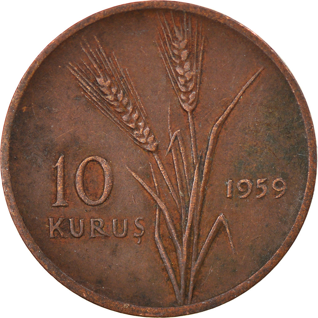 Coin, Turkey, 10 Kurus, 1959, EF(40-45), Bronze, KM:891.1