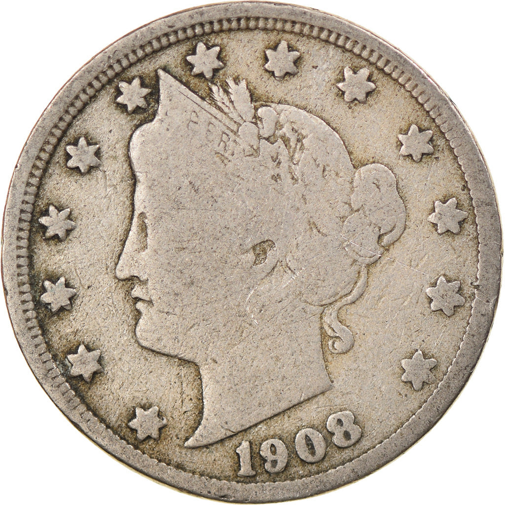 Monnaie, États-Unis, Liberty Nickel, 5 Cents, 1908, U.S. Mint, Philadelphie