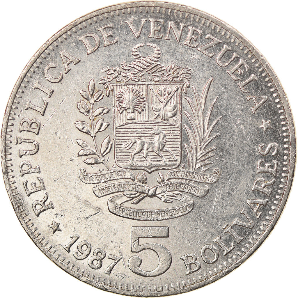 Coin, Venezuela, 5 Bolivares, 1987, EF(40-45), Nickel, KM:53.2
