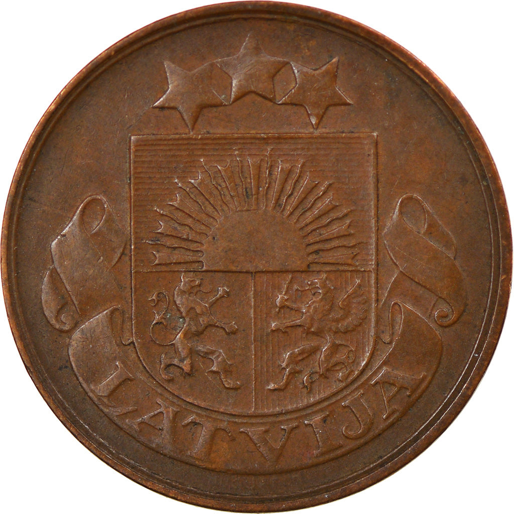 Coin, Latvia, 2 Santimi, 1922, EF(40-45), Bronze, KM:2