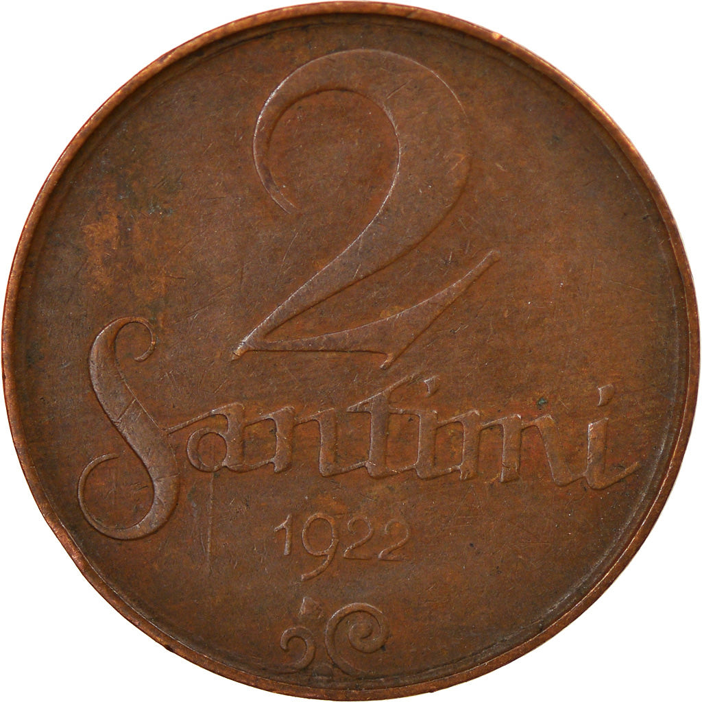 Coin, Latvia, 2 Santimi, 1922, EF(40-45), Bronze, KM:2