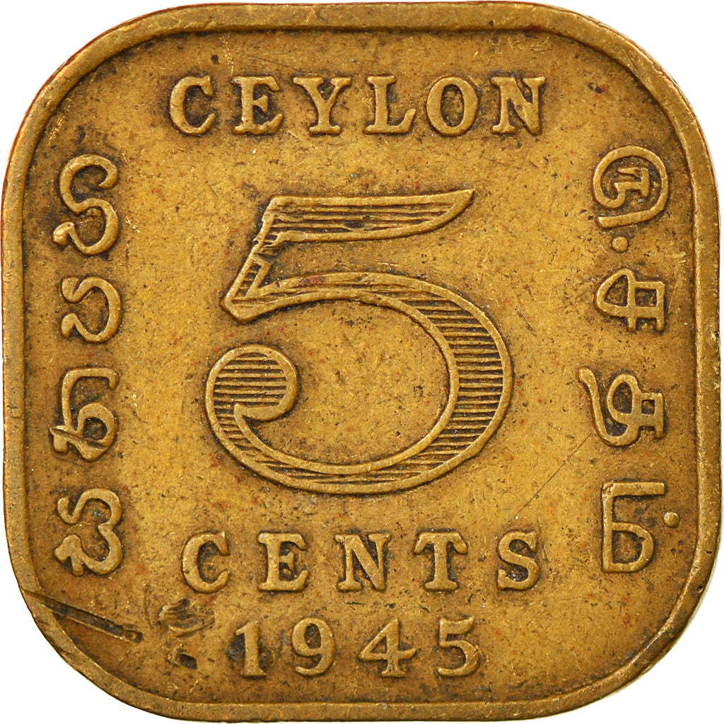 Coin, Ceylon, George VI, 5 Cents, 1945, EF(40-45), Nickel-brass, KM:113.2