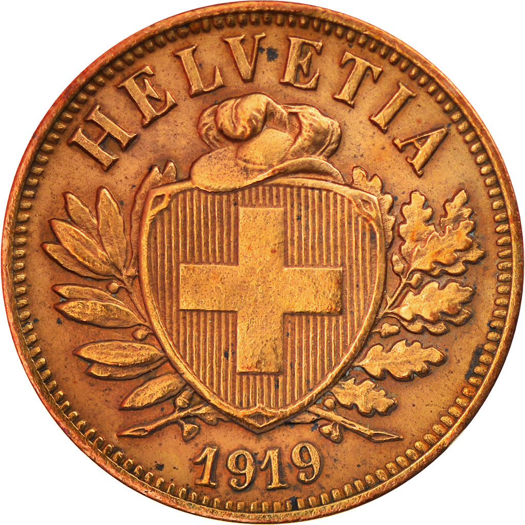 Coin, Switzerland, 2 Rappen, 1919, Bern, EF(40-45), Bronze, KM:4.2
