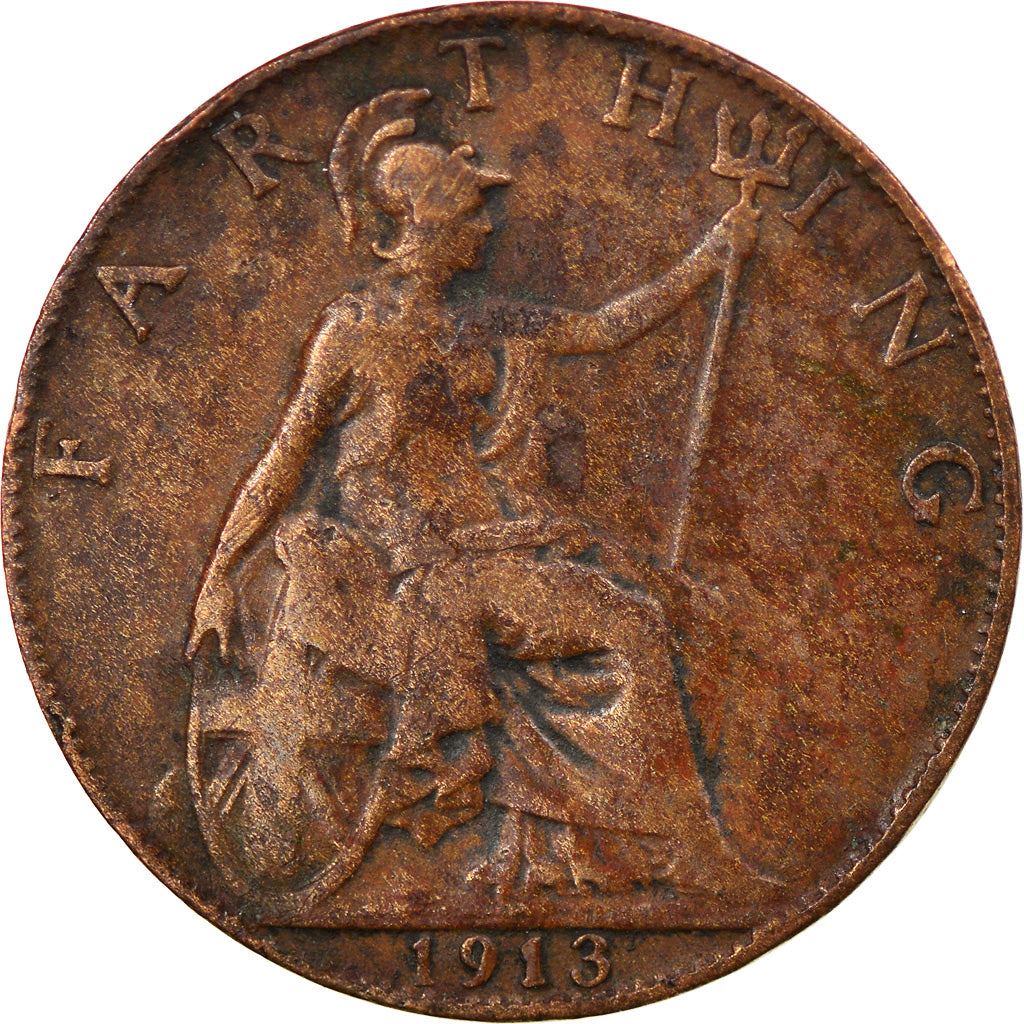 Coin, Great Britain, George V, Farthing, 1913, VF(30-35), Bronze, KM:808.1