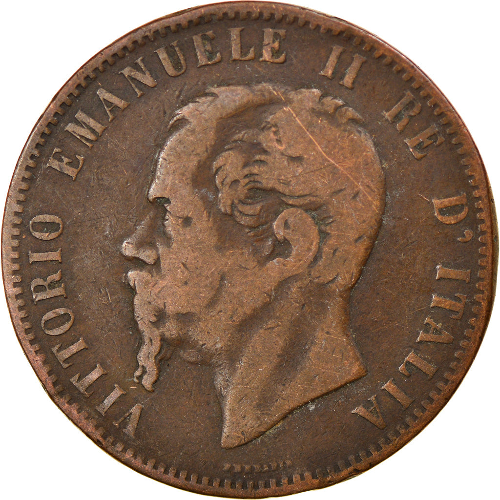 Moeda, Itália, Vittorio Emanuele II, 10 Centesimi, 1866, Birmingham, VG(8-10)