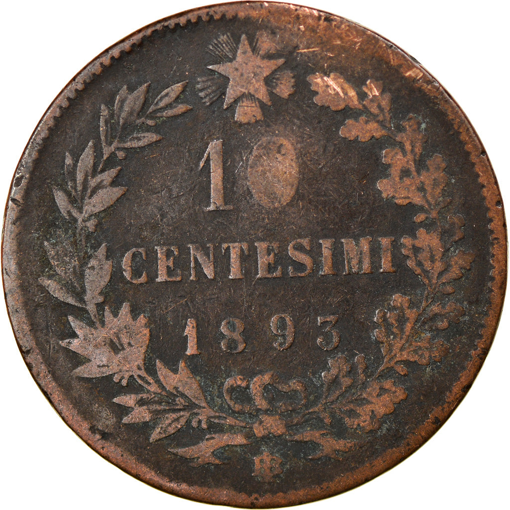 Monnaie, Italie, Umberto I, 10 Centesimi, 1893, Birmingham, B, Cuivre, KM:27.1