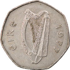 Moeda, REPÚBLICA DA IRLANDA, 50 Pence, 1977, EF(40-45), Cobre-níquel, KM:24
