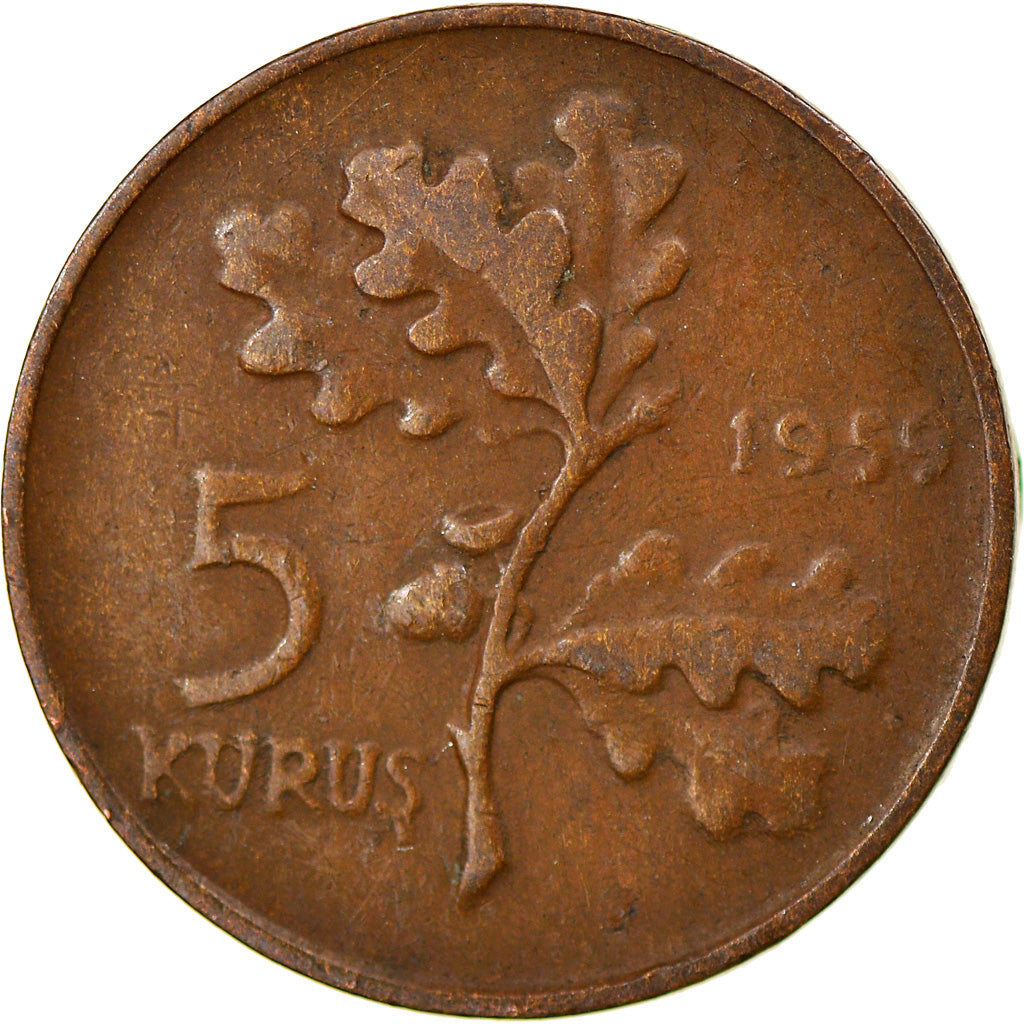 Coin, Turkey, 5 Kurus, 1959, EF(40-45), Bronze, KM:890.1