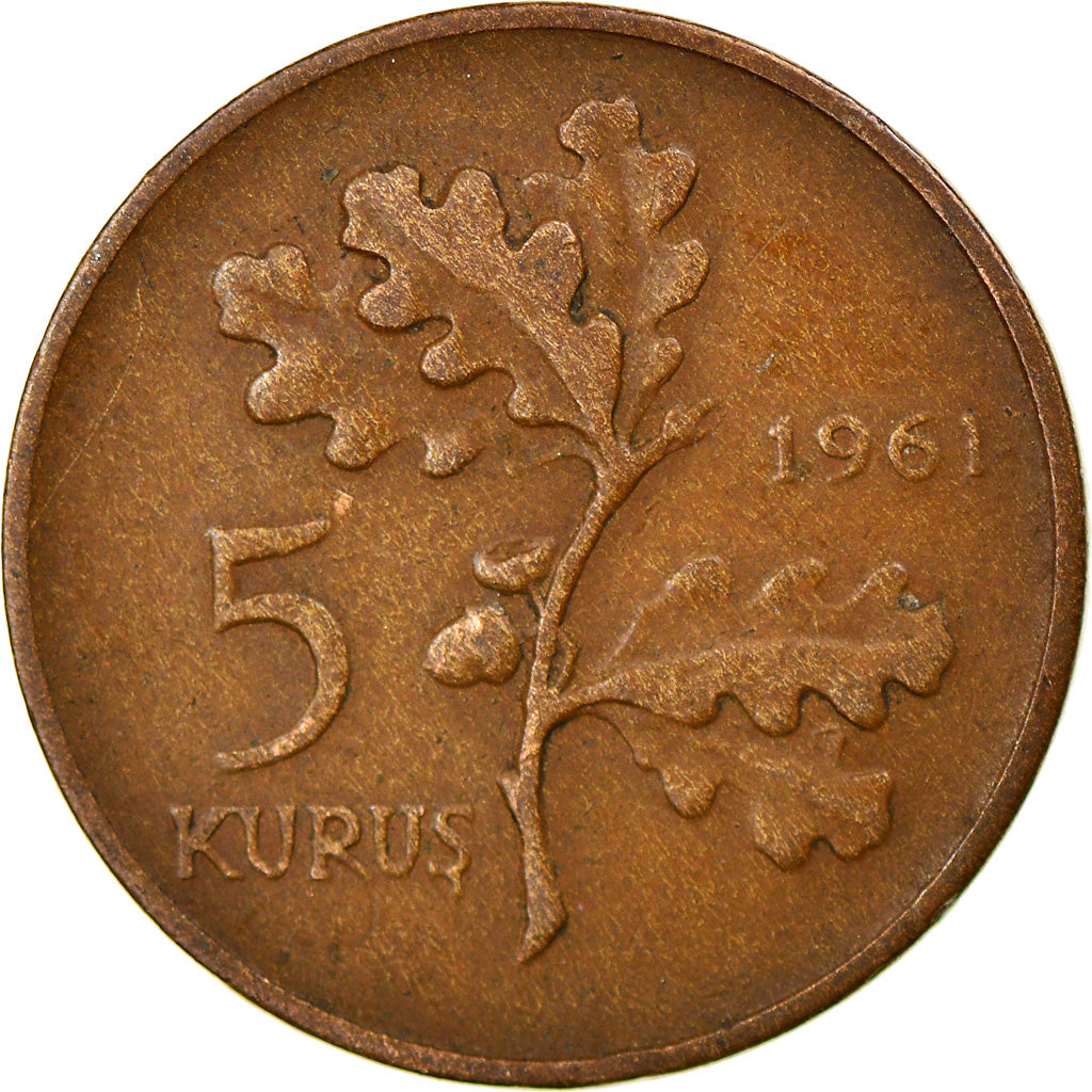 Coin, Turkey, 5 Kurus, 1961, EF(40-45), Bronze, KM:890.1