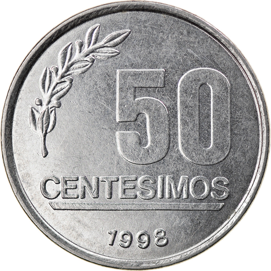 Coin, Uruguay, 50 Centesimos, 1998, EF(40-45), Stainless Steel, KM:106
