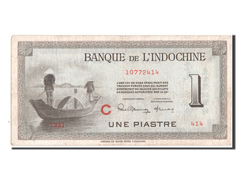 French Indo-China, 1 Piastre, 1945, KM #76b, EF(40-45), C10772414