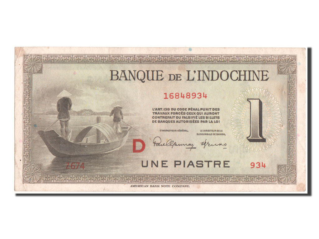 French Indo-China, 1 Piastre, 1945, KM #76b, AU(50-53), D16848934