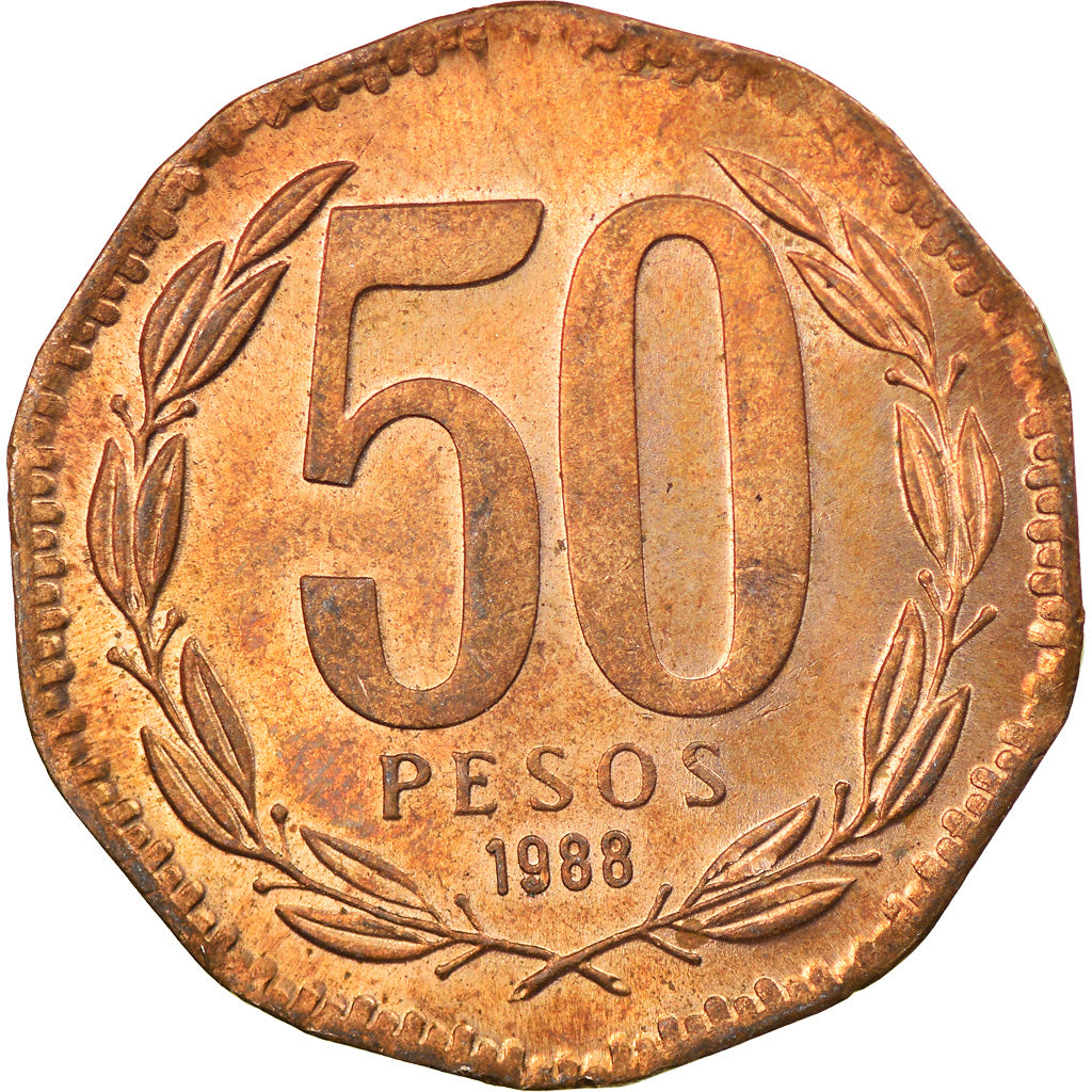 Moneta, Cile, 50 Pesos, 1988, SPL-, Alluminio-bronzo, KM:219.2