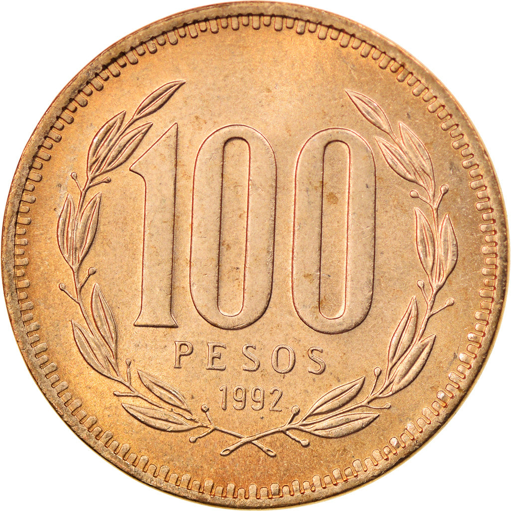 Coin, Chile, 100 Pesos, 1992, Santiago, AU(55-58), Aluminum-Bronze, KM:226.2
