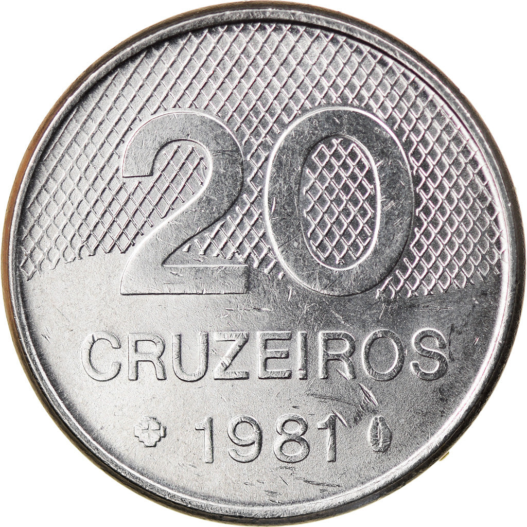 Moneda, Brasil, 20 Cruzeiros, 1981, MBC, Acero inoxidable, KM:593.1