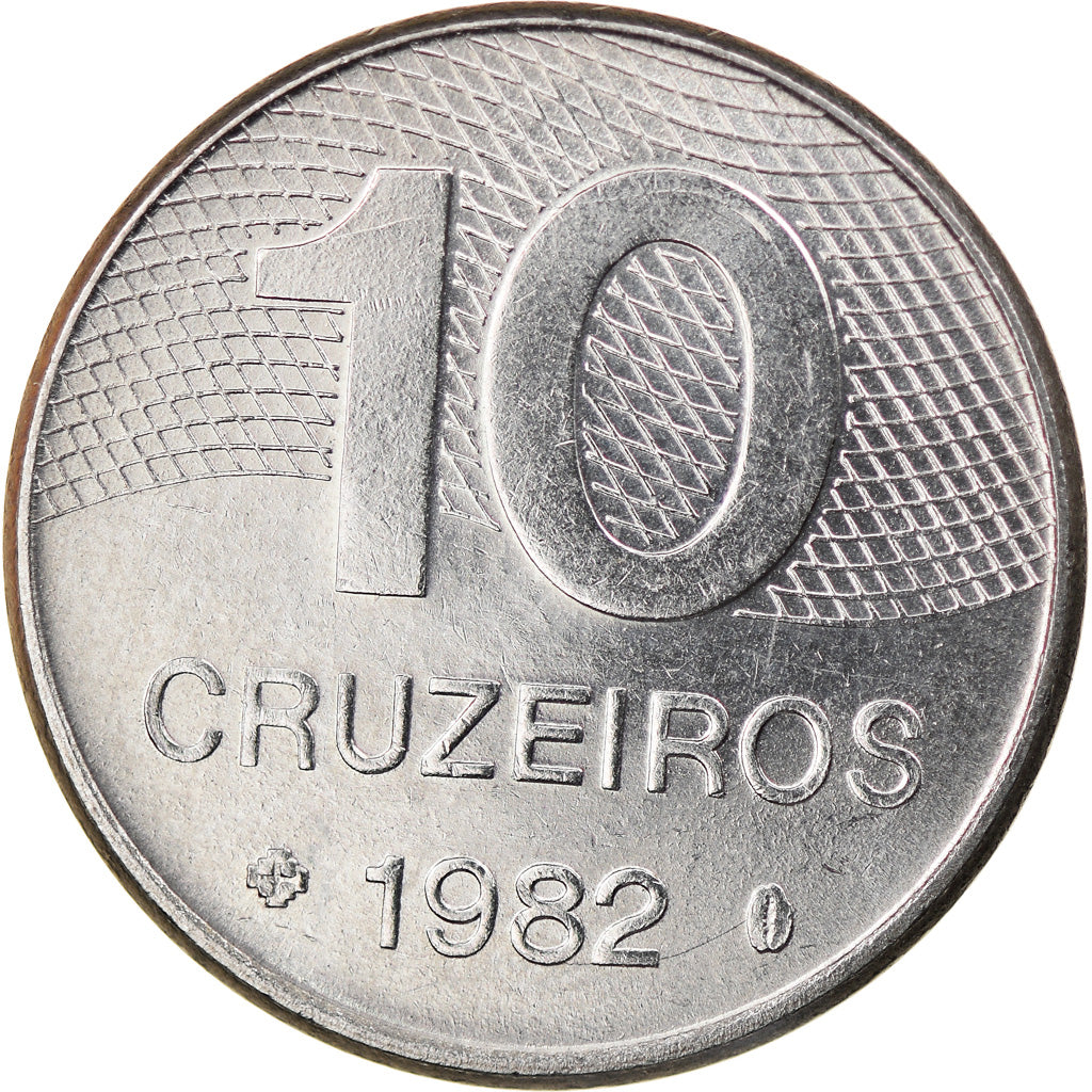 Coin, Brazil, 10 Cruzeiros, 1982, EF(40-45), Stainless Steel, KM:592.1