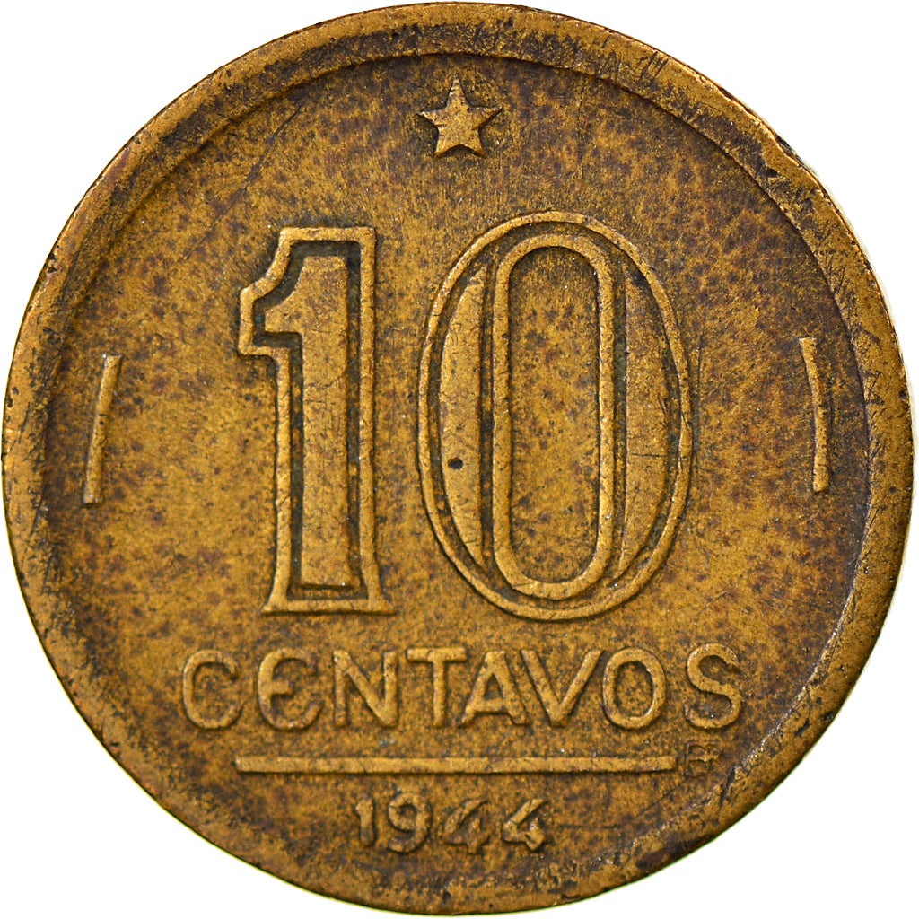 Coin, Brazil, 10 Centavos, 1944, EF(40-45), Aluminum-Bronze, KM:555a.1