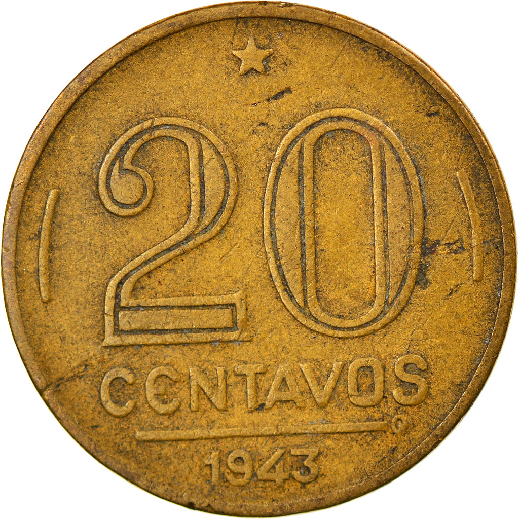 Coin, Brazil, 20 Centavos, 1943, EF(40-45), Aluminum-Bronze, KM:556a
