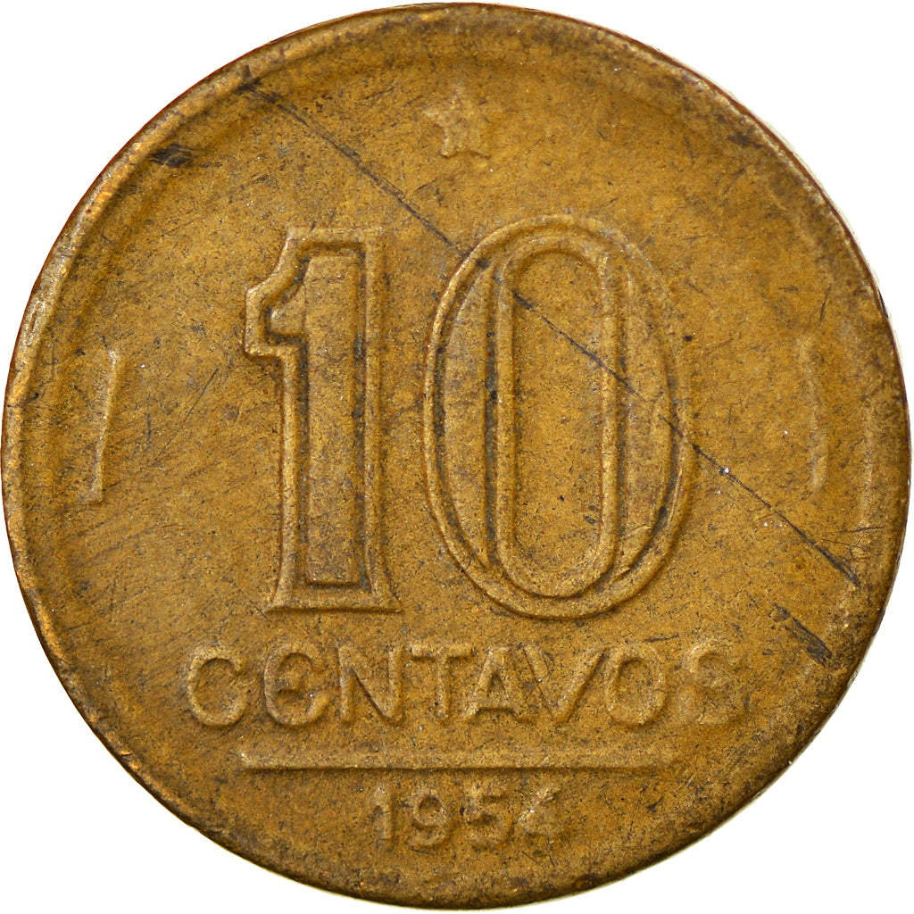 Munten, Brazilië, 10 Centavos, 1954, ZF, Aluminum-Bronze, KM:561