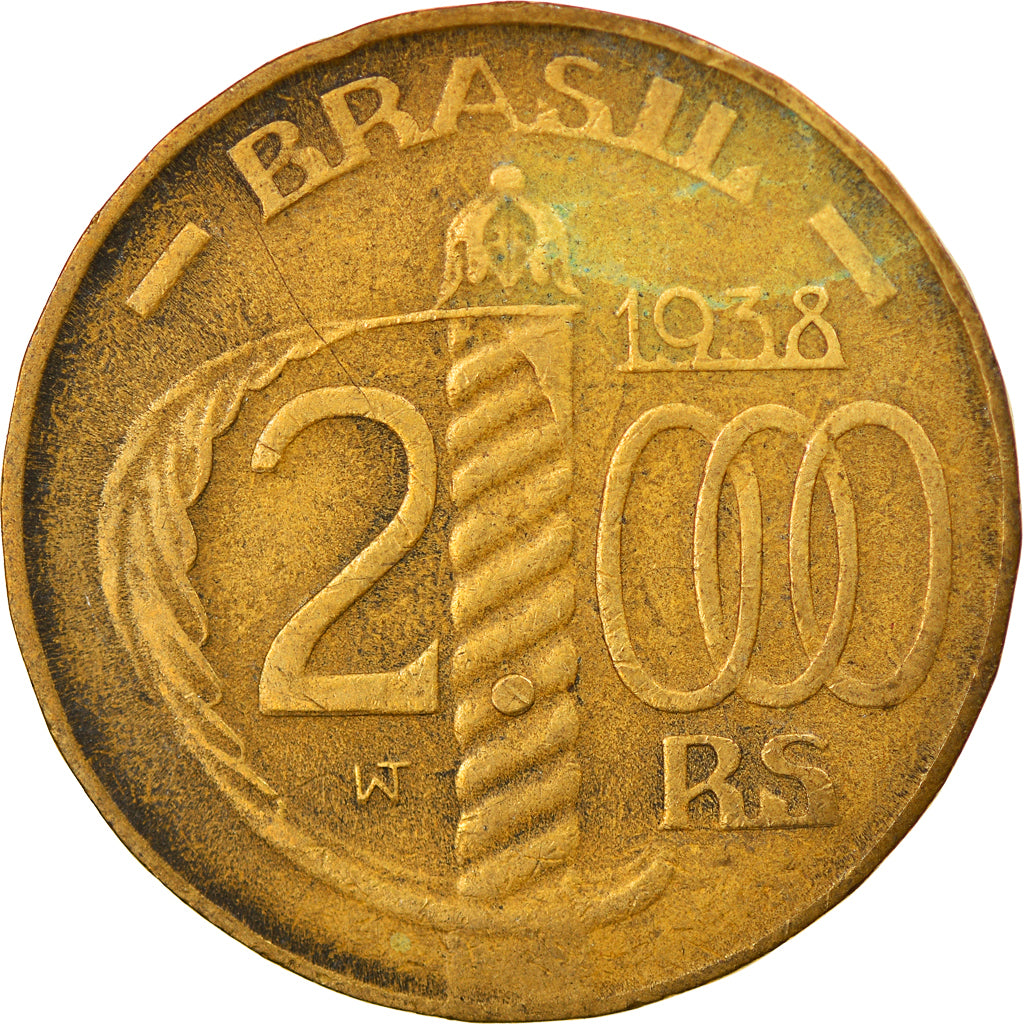 Coin, Brazil, 2000 Reis, 1938, EF(40-45), Aluminum-Bronze, KM:548